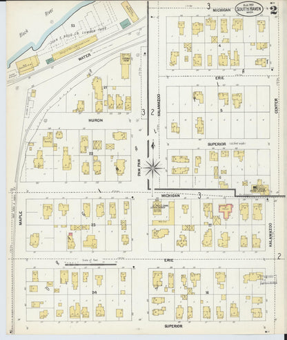 Sanborn Fire Insurance Map from South Haven, Van Buren County, Michigan (1902), Sheet #0002 - Complete Map Set gallery image, historic Sanborn map, vintage wall art, Michigan Michigan