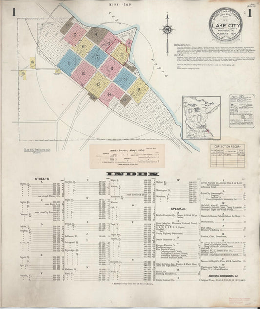 Sanborn Fire Insurance Map from Lake City, Wabasha County, Minnesota (1938), Sheet #0001 - Historic Sanborn Fire Insurance Map Print, vintage old map wall art, antique decor, genealogy gift, Minnesota Minnesota map
