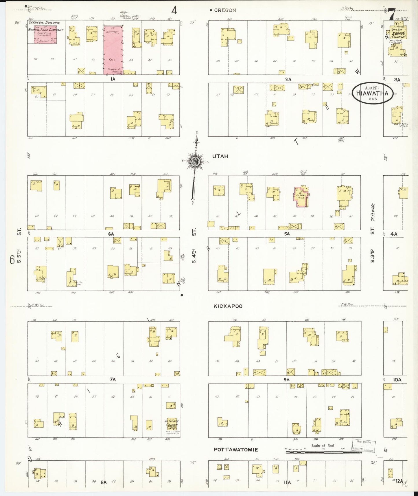Sanborn Fire Insurance Map from Hiawatha, Brown County, Kansas (1911), Sheet #0007 - Complete Map Set gallery image, historic Sanborn map, vintage wall art, Kansas Kansas