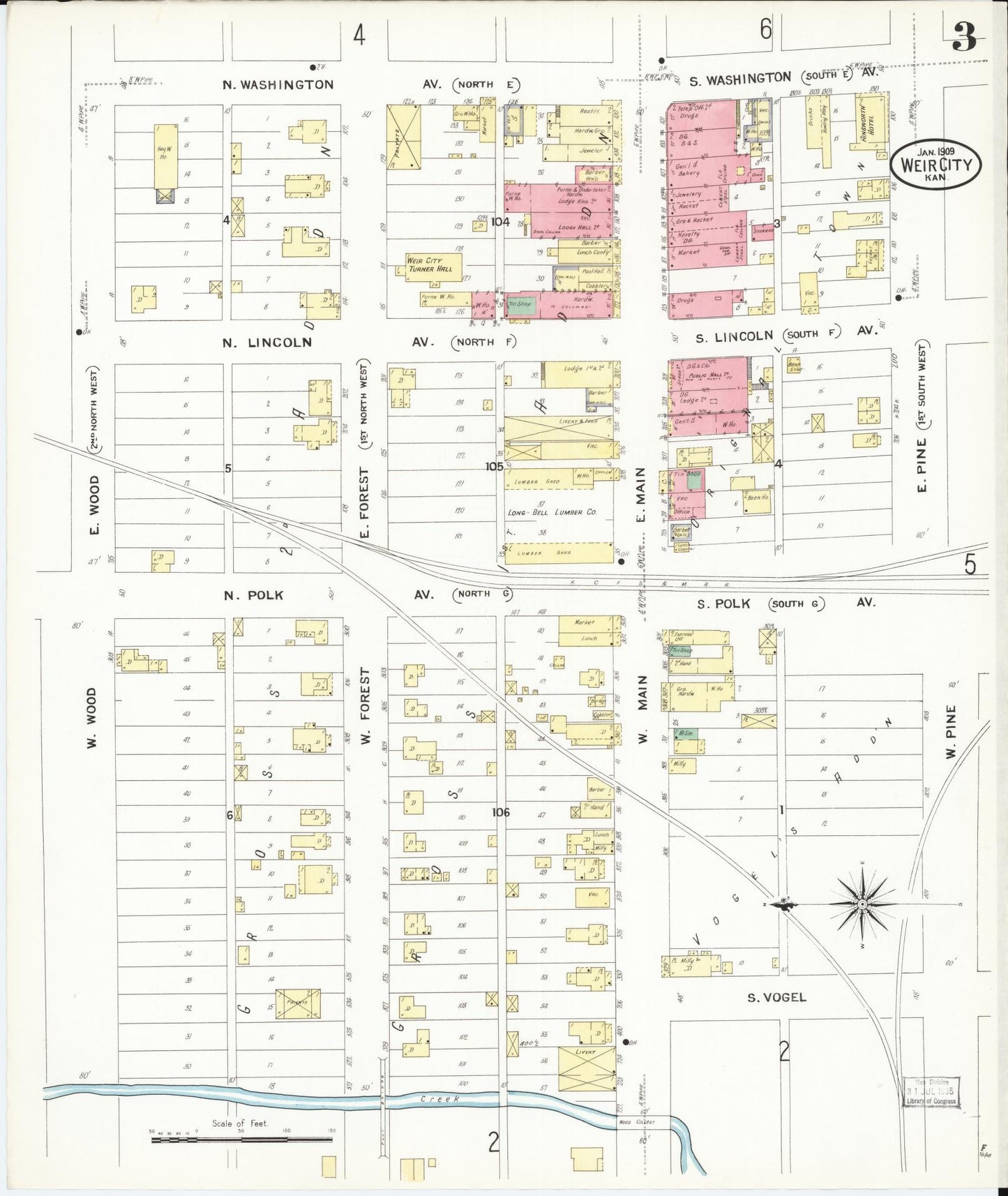 Sanborn Fire Insurance Map from Weir, Cherokee County, Kansas (1909), Sheet #0003 - Historic Sanborn Fire Insurance Map Print, vintage old map wall art, antique decor, genealogy gift, Kansas Kansas map