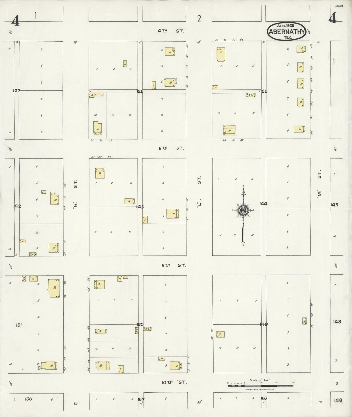 Sanborn Fire Insurance Map from Abernathy, Hale County, Texas (1925), Sheet #0004 - Complete Map Set gallery image, historic Sanborn map, vintage wall art, Texas Texas