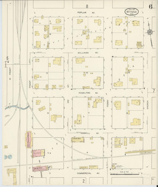 Sanborn Fire Insurance Map from Wynne, Cross County, Arkansas (1913), Sheet #0006 - Historic Sanborn Fire Insurance Map Print, vintage old map wall art, antique decor, genealogy gift, Arkansas Arkansas map