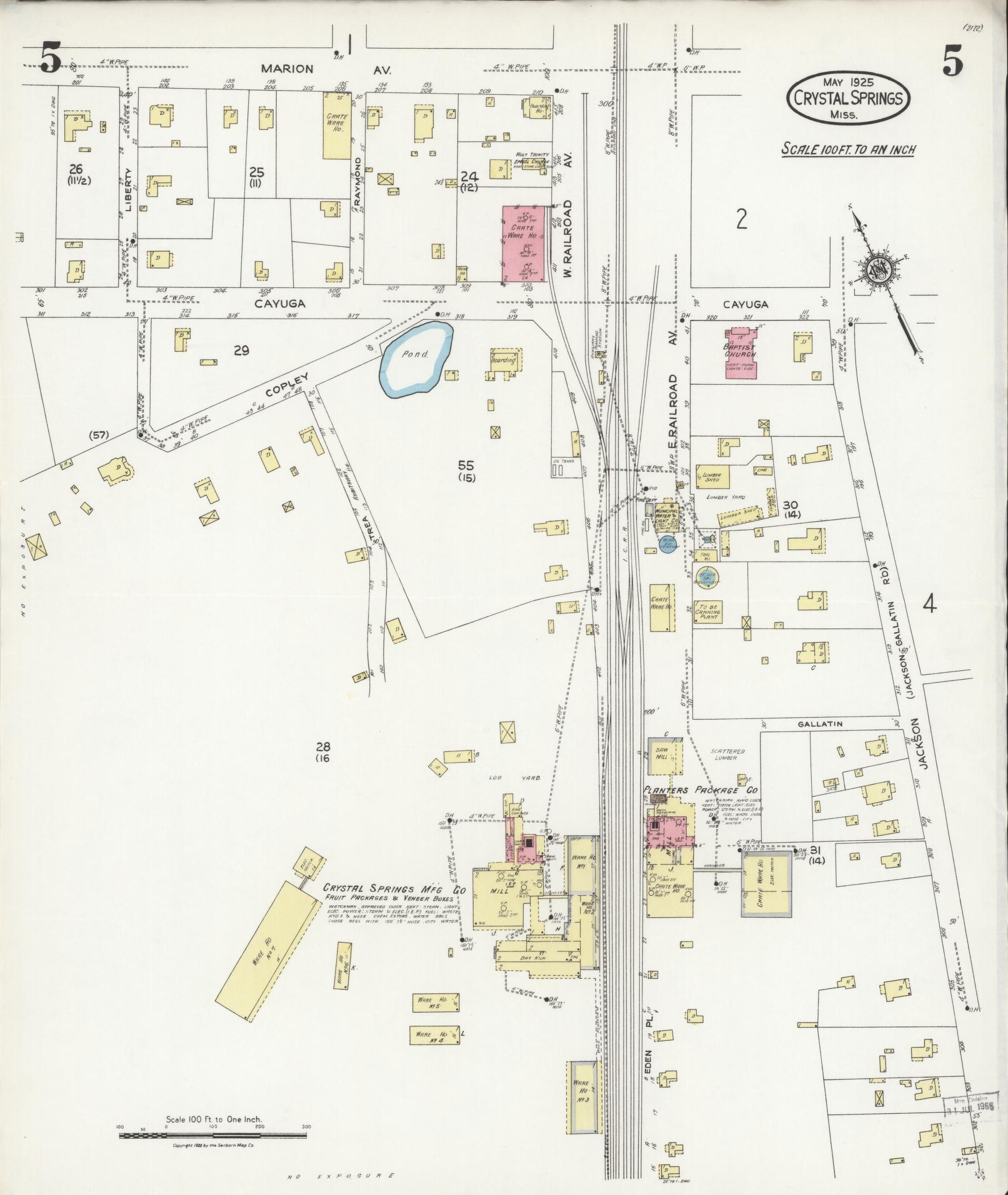 Sanborn Fire Insurance Map from Crystal Springs, Copiah County, Mississippi (1925), Sheet #0005 - Historic Sanborn Fire Insurance Map Print, vintage old map wall art, antique decor, genealogy gift, Mississippi Mississippi map
