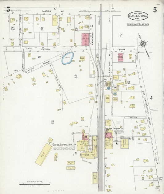 Sanborn Fire Insurance Map from Crystal Springs, Copiah County, Mississippi (1925), Sheet #0005 - Historic Sanborn Fire Insurance Map Print, vintage old map wall art, antique decor, genealogy gift, Mississippi Mississippi map