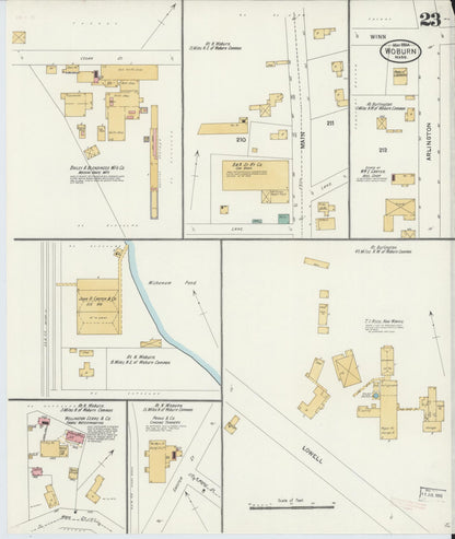 Sanborn Fire Insurance Map from Woburn, Middlesex County, Massachusetts (1904), Sheet #0023 - Complete Map Set gallery image, historic Sanborn map, vintage wall art, Massachusetts Massachusetts