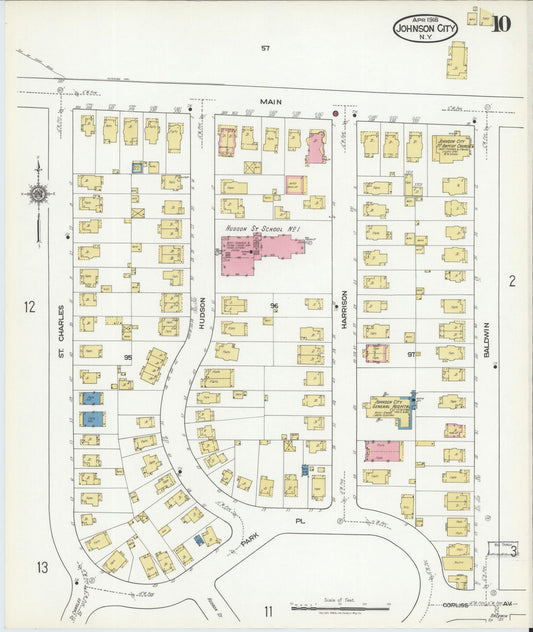 Sanborn Fire Insurance Map from Johnson City, Broome County, New York (1918), Sheet #0010 - Historic Sanborn Fire Insurance Map Print, vintage old map wall art, antique decor, genealogy gift, New York New York map