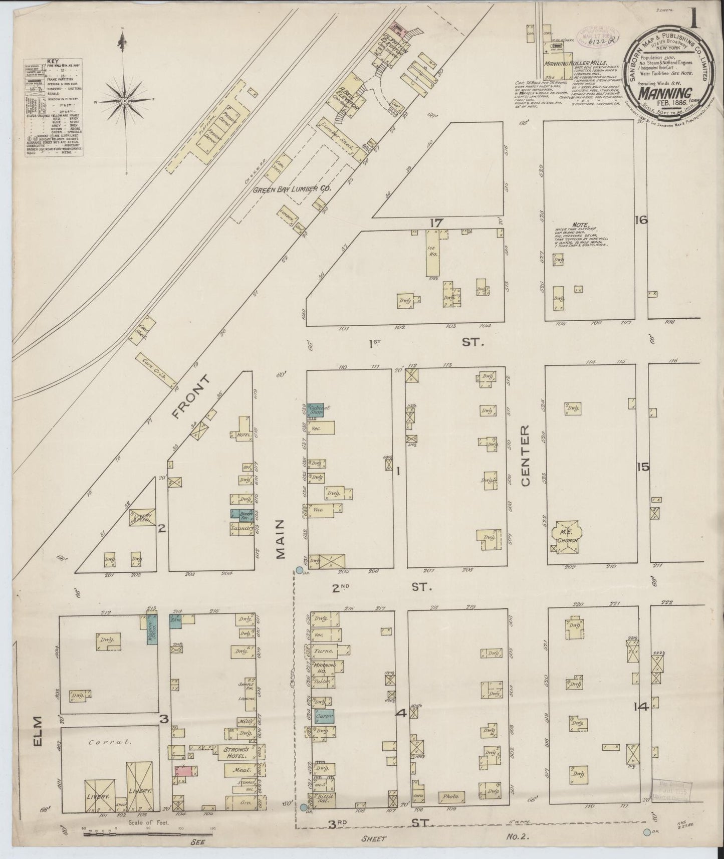 Sanborn Fire Insurance Map from Manning, Carroll County, Iowa (1886), Sheet #0001 - Historic Sanborn Fire Insurance Map Print