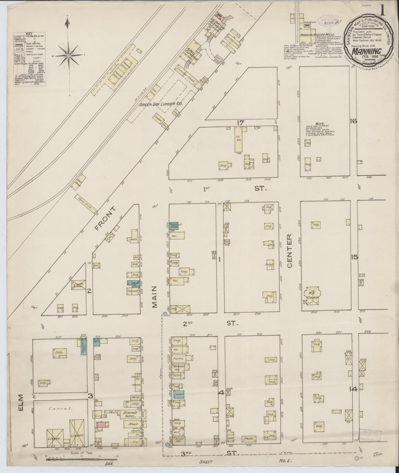 Sanborn Fire Insurance Map from Manning, Carroll County, Iowa (1886), Sheet #0001 - Historic Sanborn Fire Insurance Map Print