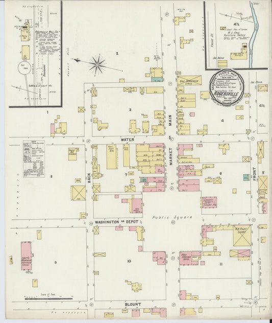Sanborn Fire Insurance Map from Rogersville, Hawkins County, Tennessee (1897), Sheet #0001 - Historic Sanborn Fire Insurance Map Print, vintage old map wall art, antique decor, genealogy gift, Tennessee Tennessee map