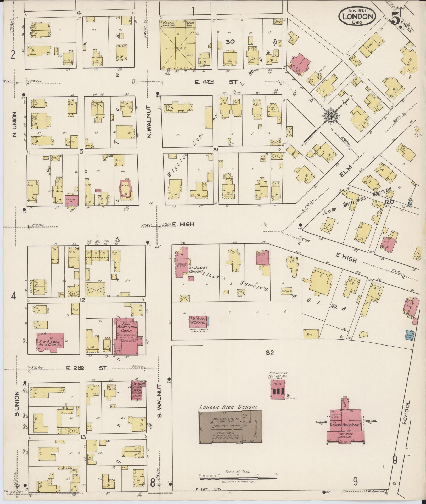 Sanborn Fire Insurance Map from London, Madison County, Ohio (1921), Sheet #0005 - Complete Map Set gallery image, historic Sanborn map, vintage wall art, Ohio Ohio