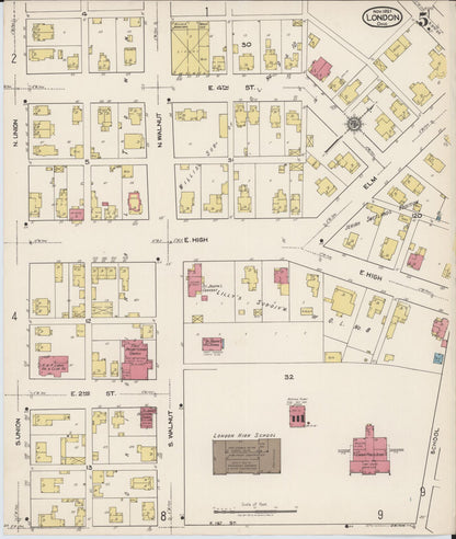 Sanborn Fire Insurance Map from London, Madison County, Ohio (1921), Sheet #0005 - Complete Map Set gallery image, historic Sanborn map, vintage wall art, Ohio Ohio