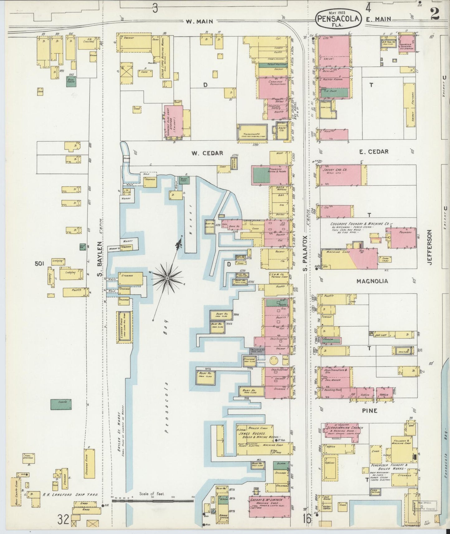 Sanborn Fire Insurance Map from Pensacola, Escambia County, Florida (1903), Sheet #0002 - Complete Map Set gallery image, historic Sanborn map, vintage wall art, Florida Florida