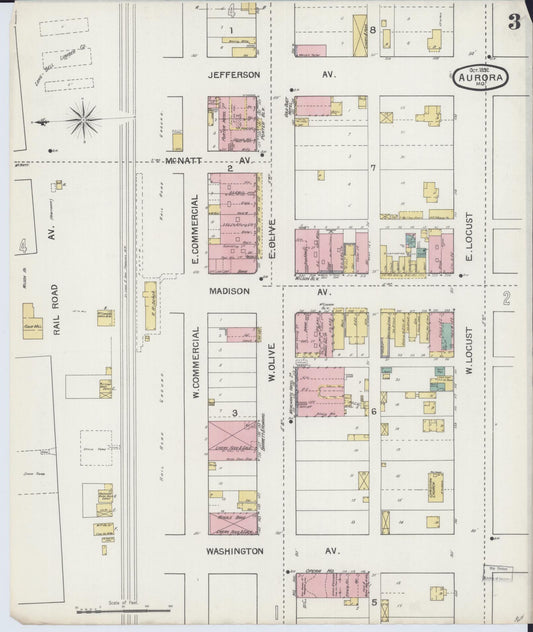 Sanborn Fire Insurance Map from Aurora, Lawrence County, Missouri (1892), Sheet #0003 - Historic Sanborn Fire Insurance Map Print, vintage old map wall art, antique decor, genealogy gift, Missouri Missouri map