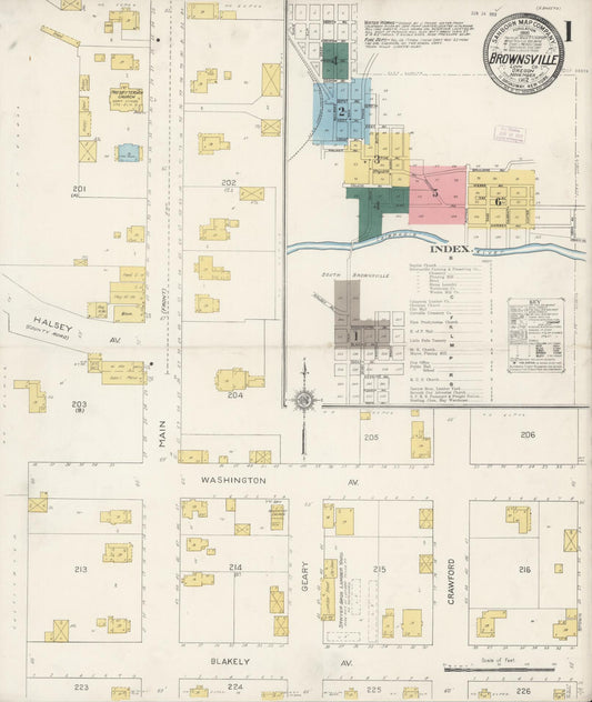 Sanborn Fire Insurance Map from Brownsville, Linn County, Oregon (1912), Sheet #0001 - Historic Sanborn Fire Insurance Map Print, vintage old map wall art, antique decor, genealogy gift, Oregon Oregon map