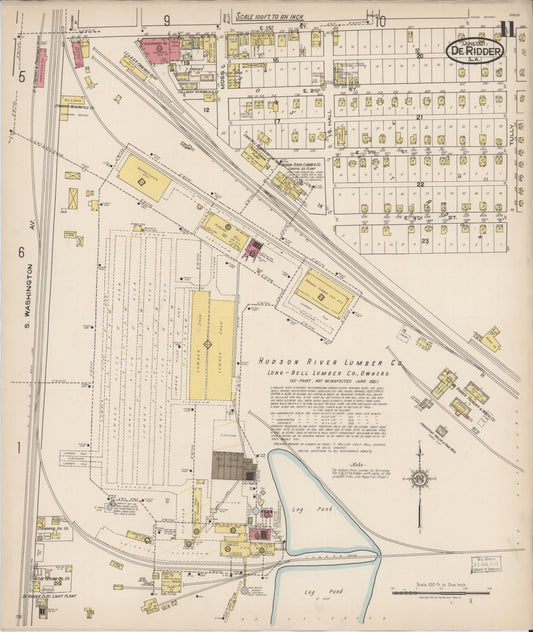 Sanborn Fire Insurance Map from De Ridder, Beauregard Parish, Louisiana (1921), Sheet #0011 - Historic Sanborn Fire Insurance Map Print, vintage old map wall art, antique decor, genealogy gift, Louisiana Louisiana map