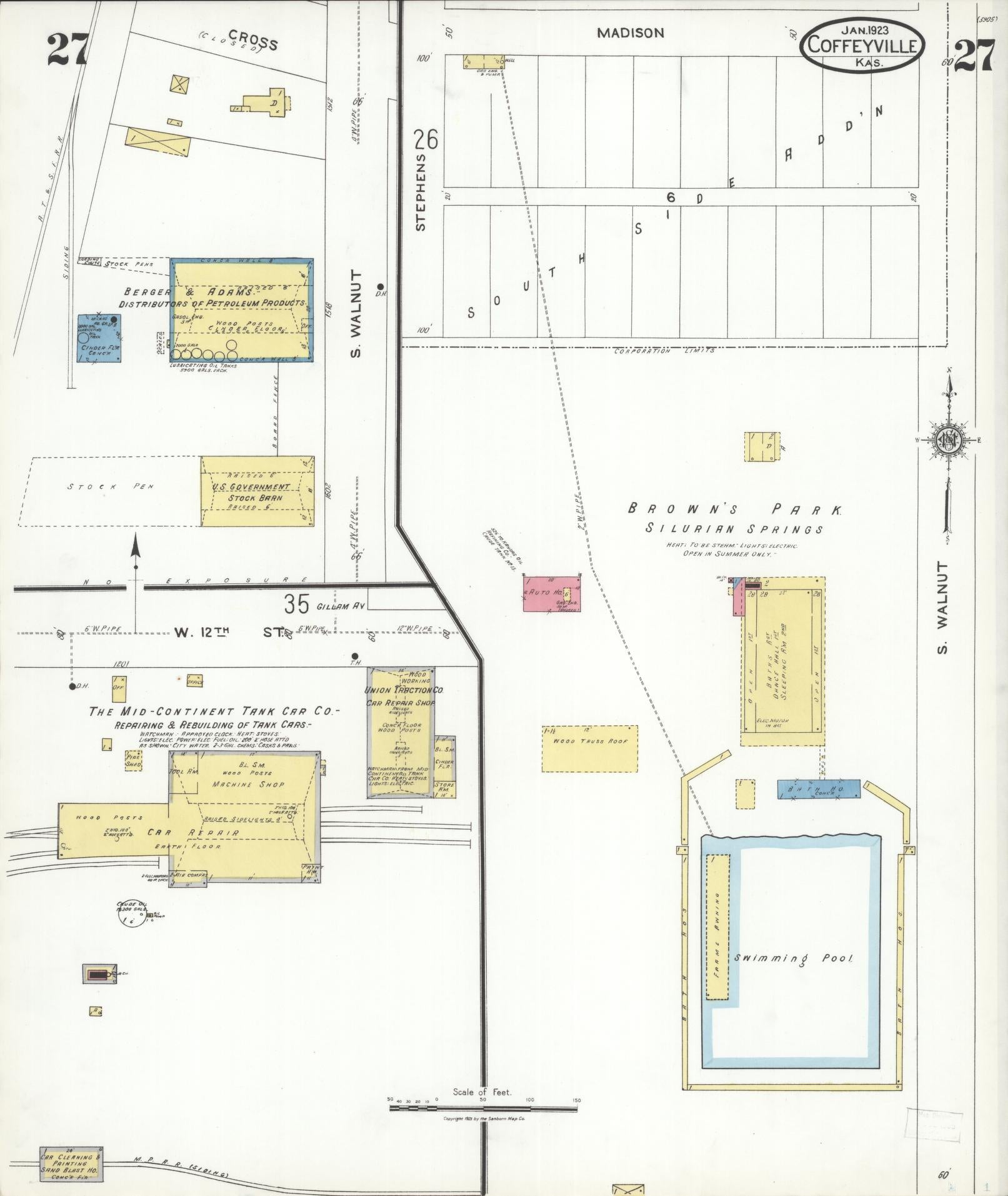 Sanborn Fire Insurance Map from Coffeyville, Montgomery County, Kansas (1923), Sheet #0027 - Historic Sanborn Fire Insurance Map Print, vintage old map wall art, antique decor, genealogy gift, Kansas Kansas map