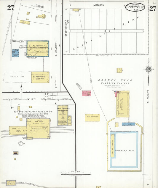 Sanborn Fire Insurance Map from Coffeyville, Montgomery County, Kansas (1923), Sheet #0027 - Historic Sanborn Fire Insurance Map Print, vintage old map wall art, antique decor, genealogy gift, Kansas Kansas map