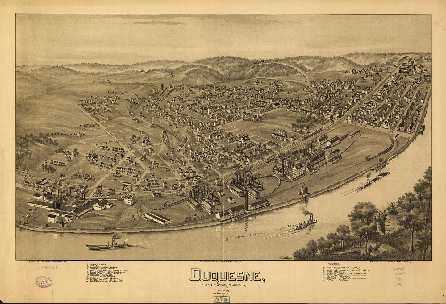 Duquesne, Allegheny County, Pennsylvania 1897. (1897) – Historic Bird’s-Eye View Panorama Print