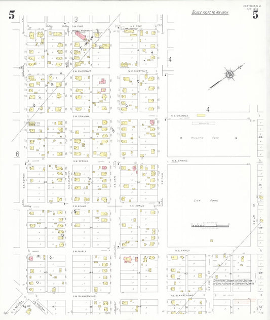 Sanborn Fire Insurance Map from Portales, Roosevelt County, New Mexico (1938), Sheet #0005 - Historic Sanborn Fire Insurance Map Print, vintage old map wall art, antique decor, genealogy gift, New Mexico New Mexico map