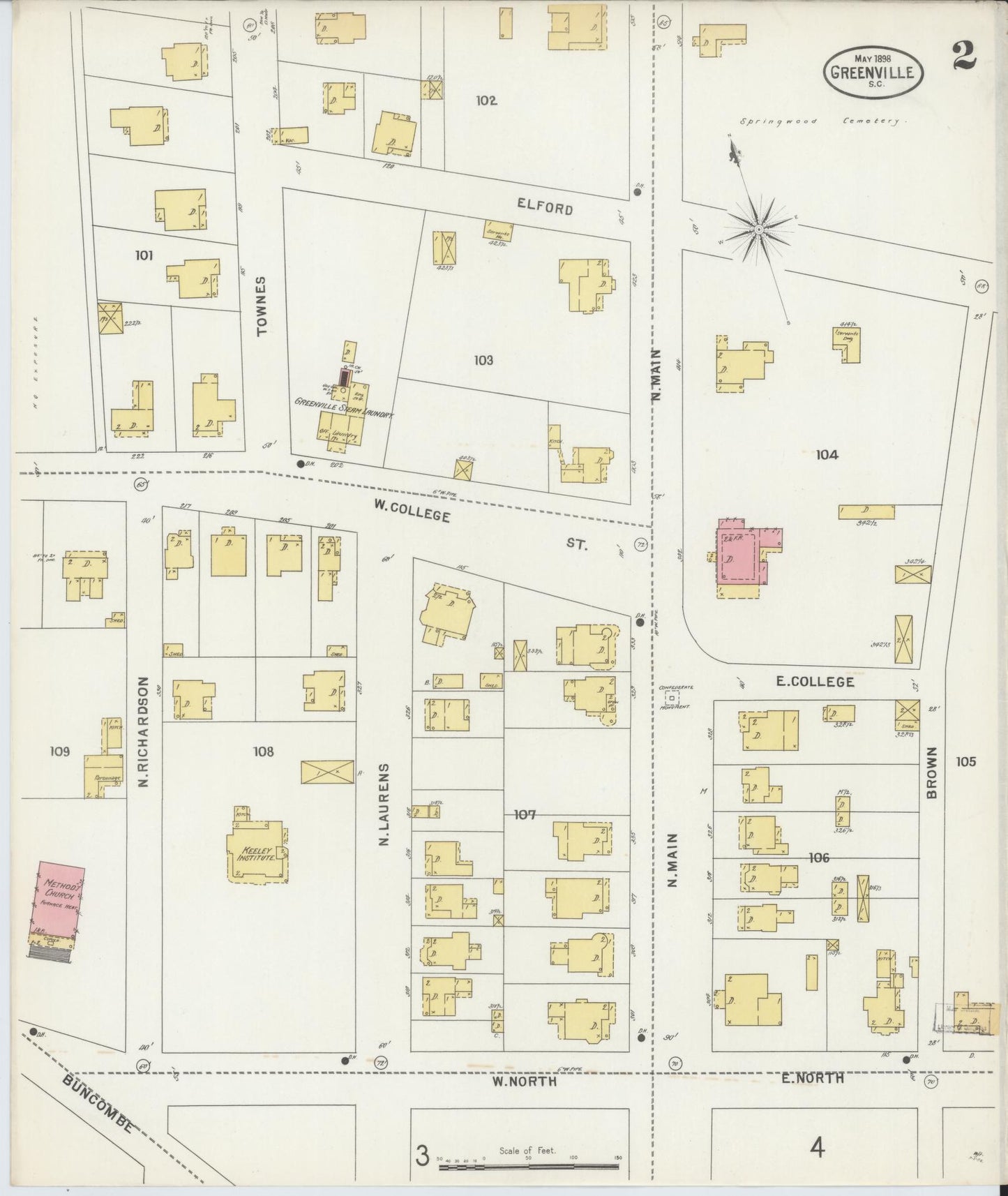 Sanborn Fire Insurance Map from Greenville, Greenville County, South Carolina (1898), Sheet #0002 - Complete Map Set gallery image, historic Sanborn map, vintage wall art, South Carolina South Carolina