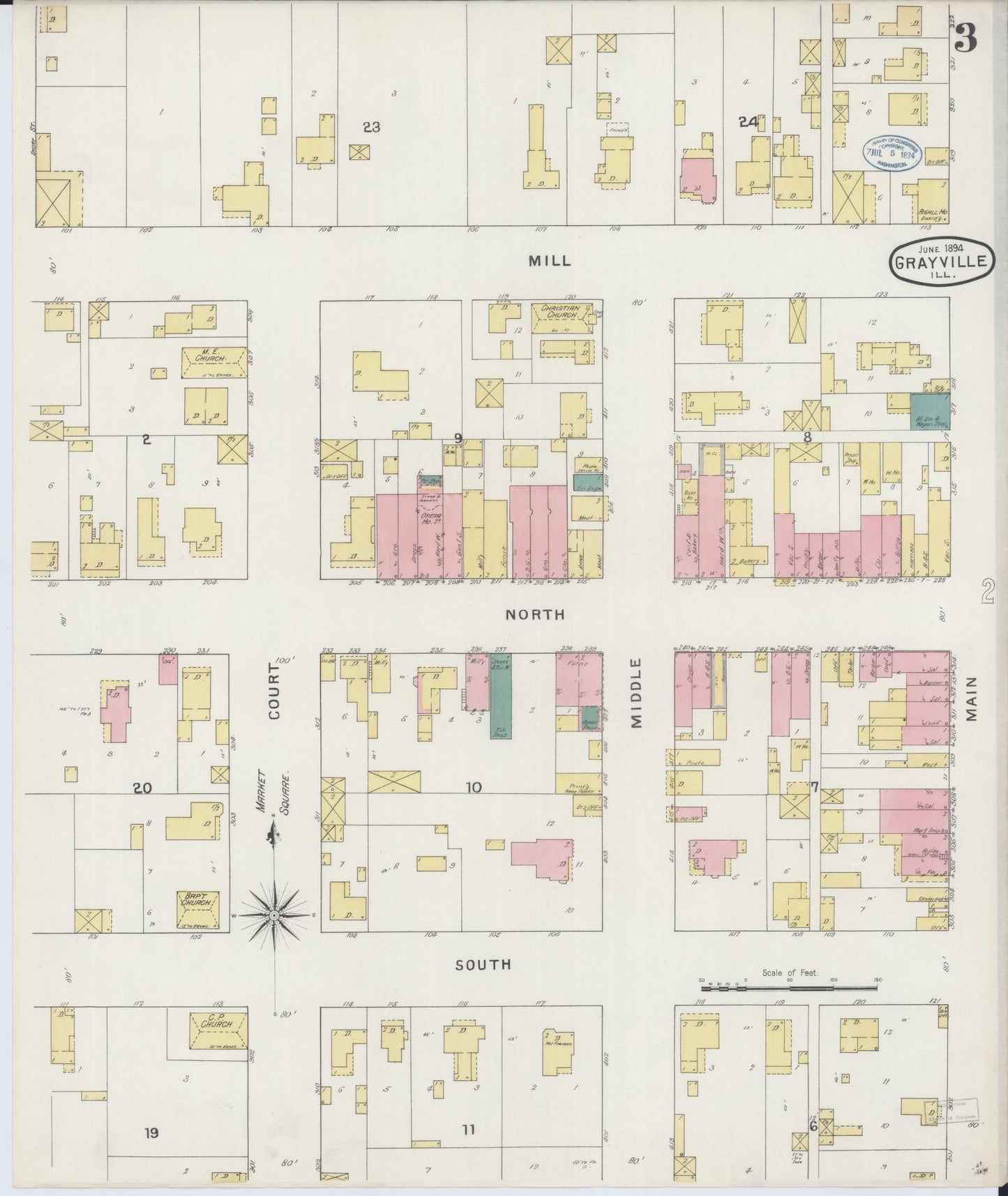 Sanborn Fire Insurance Map from Grayville, White And Edwards Counties, Illinois (1894), Sheet #0003 - Complete Map Set gallery image, historic Sanborn map, vintage wall art, Illinois Illinois