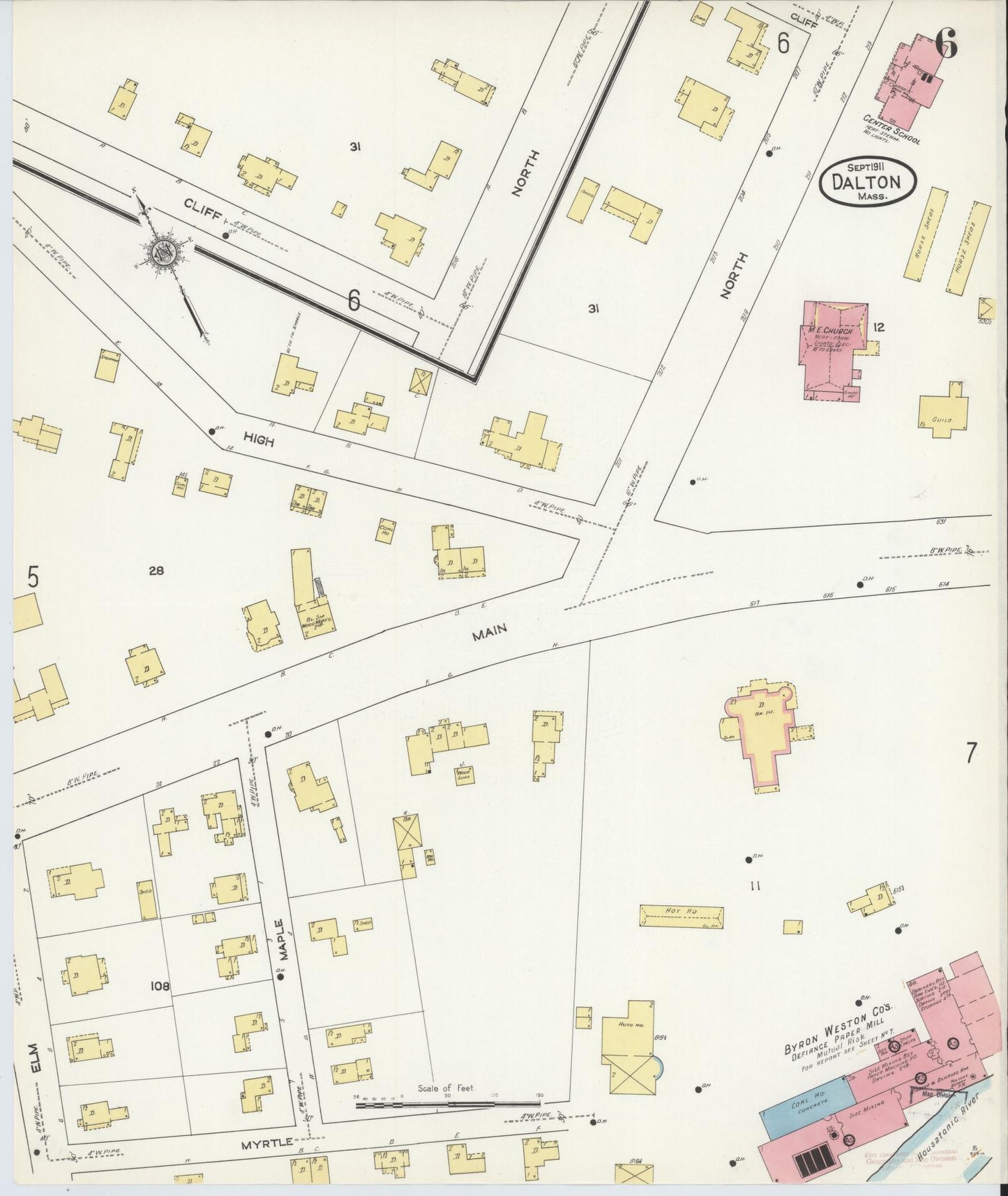 Sanborn Fire Insurance Map from Dalton, Berkshire County, Massachusetts (1911), Sheet #0006 - Complete Map Set gallery image, historic Sanborn map, vintage wall art, Massachusetts Massachusetts