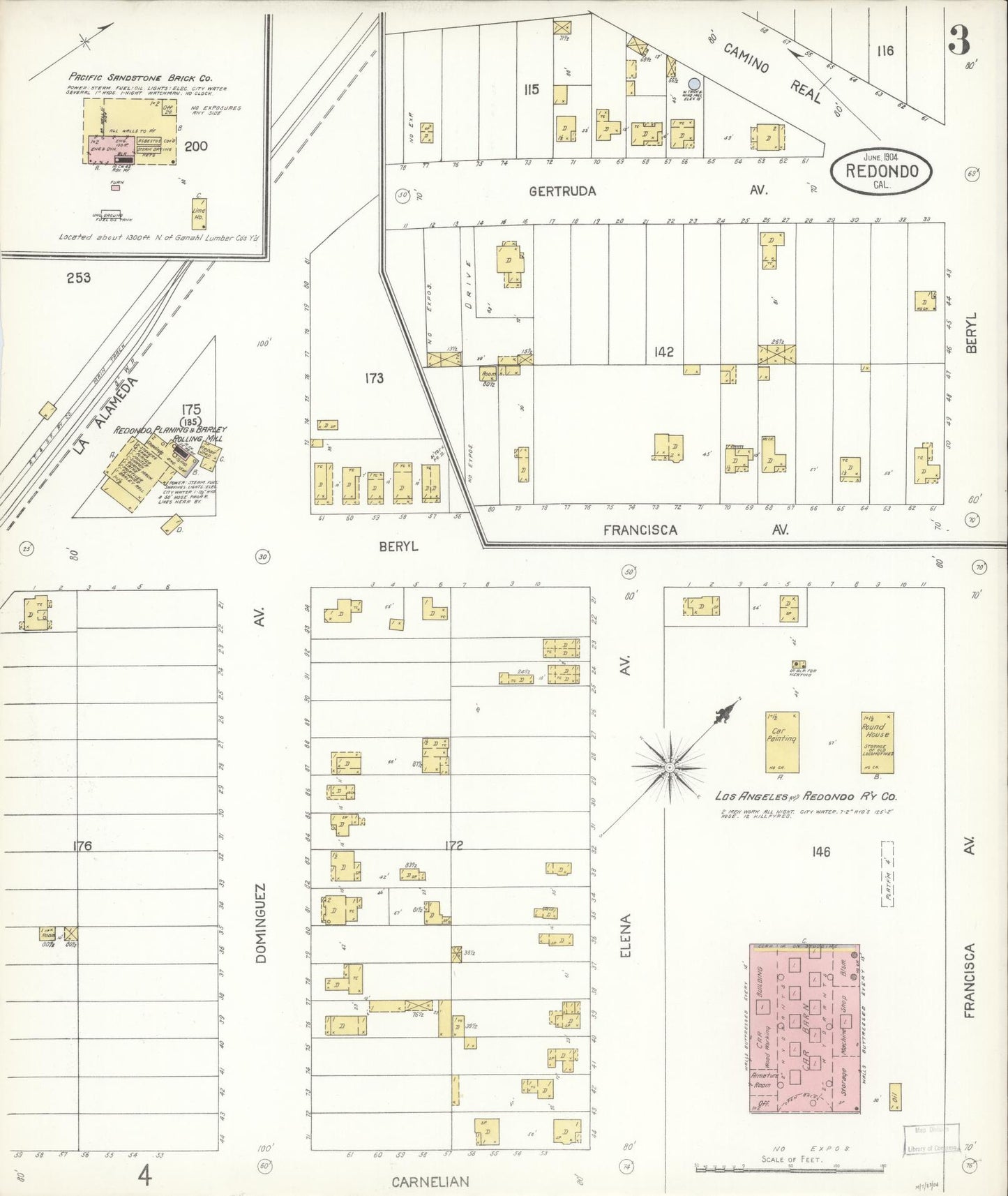 Sanborn Fire Insurance Map from Redondo Beach, Los Angeles County, California (1904), Sheet #0003 - Complete Map Set gallery image, historic Sanborn map, vintage wall art, California California