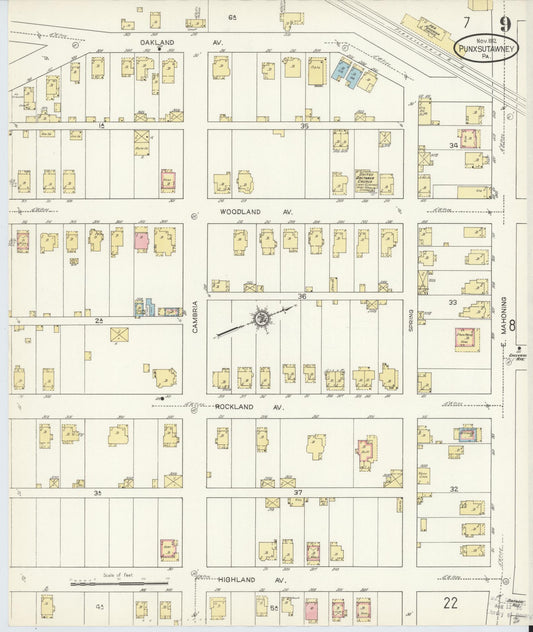Sanborn Fire Insurance Map from Punxsutawney, Jefferson County, Pennsylvania (1912), Sheet #0009 - Historic Sanborn Fire Insurance Map Print, vintage old map wall art, antique decor, genealogy gift, Pennsylvania Pennsylvania map