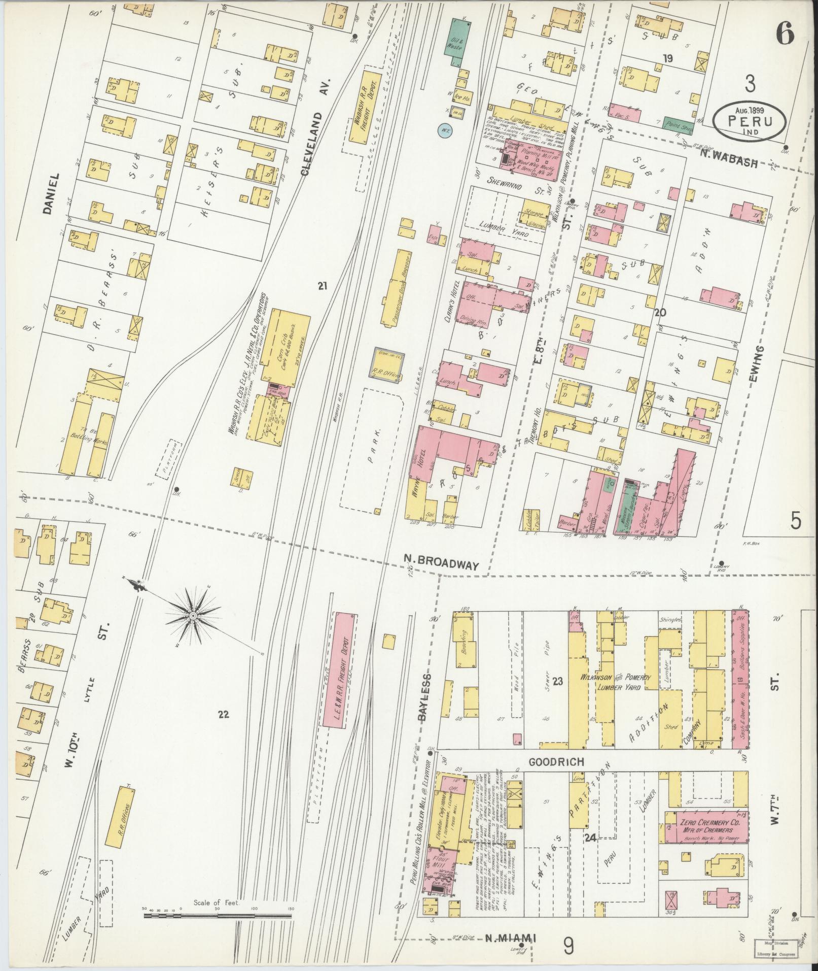Sanborn Fire Insurance Map from Peru, Miami County, Indiana (1899), Sheet #0006 - Complete Map Set gallery image, historic Sanborn map, vintage wall art, Indiana Indiana