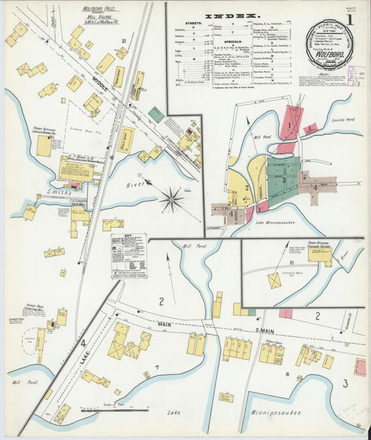 Sanborn Fire Insurance Map from Wolfeboro, Carroll County, New Hampshire (1901), Sheet #0001 - Historic Sanborn Fire Insurance Map Print, vintage old map wall art, antique decor, genealogy gift, New Hampshire New Hampshire map