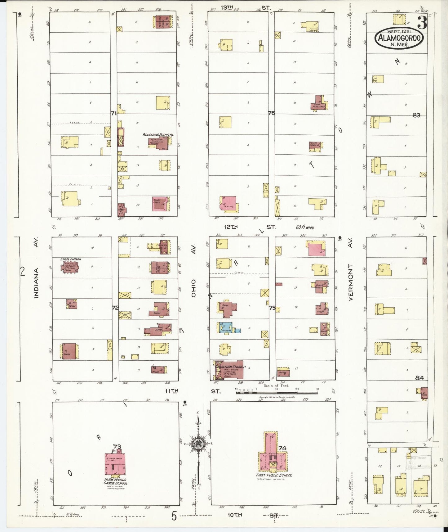 Sanborn Fire Insurance Map from Alamogordo, Otero County, New Mexico (1921), Sheet #0003 - Complete Map Set gallery image, historic Sanborn map, vintage wall art, New Mexico New Mexico