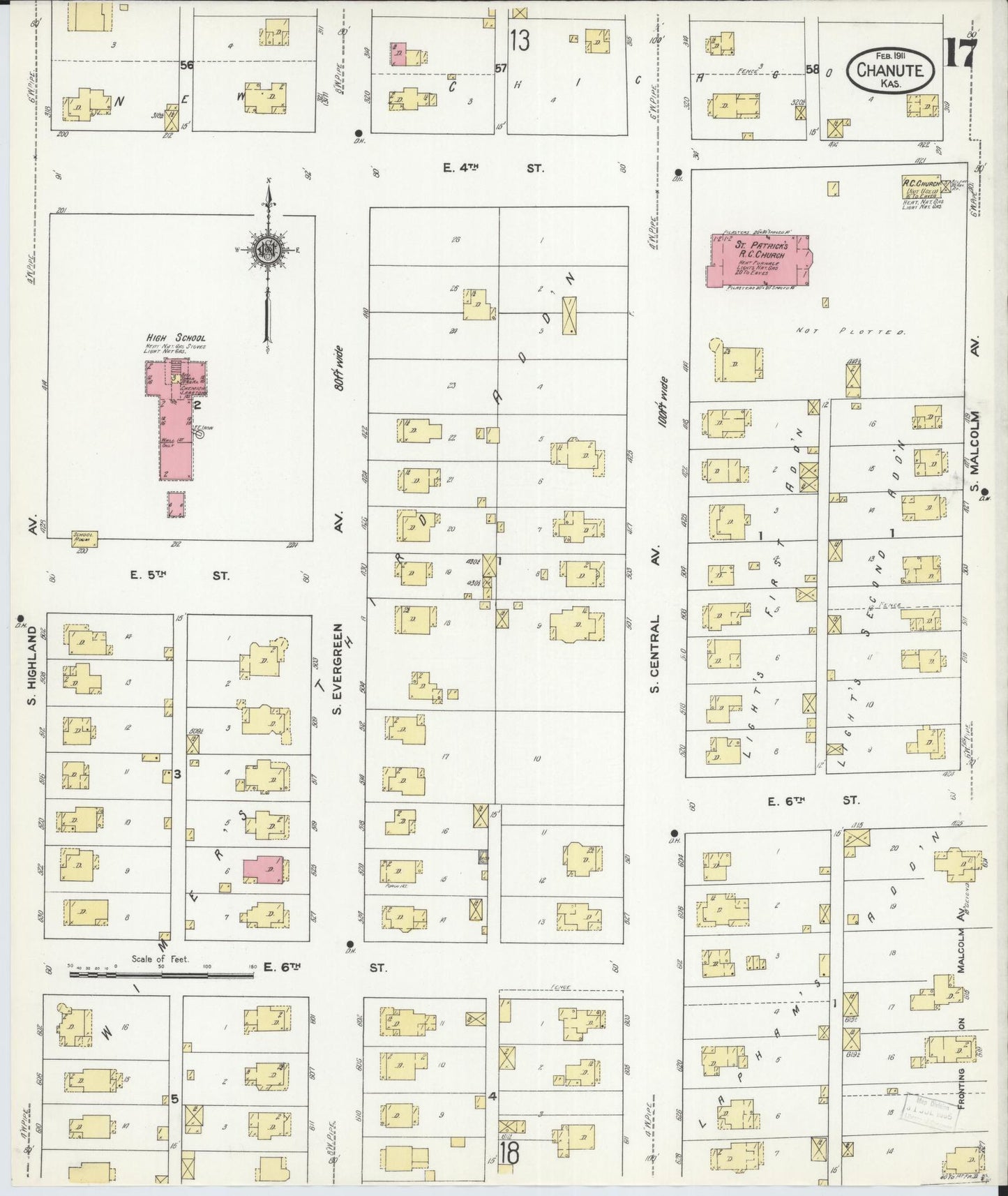 Sanborn Fire Insurance Map from Chanute, Neosho County, Kansas (1911), Sheet #0017 - Complete Map Set gallery image, historic Sanborn map, vintage wall art, Kansas Kansas