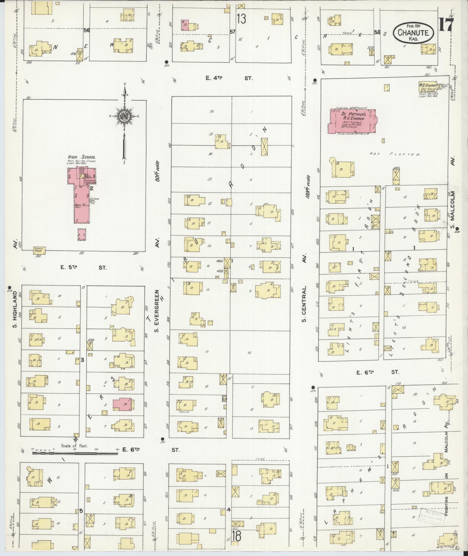 Sanborn Fire Insurance Map from Chanute, Neosho County, Kansas (1911), Sheet #0017 - Complete Map Set gallery image, historic Sanborn map, vintage wall art, Kansas Kansas