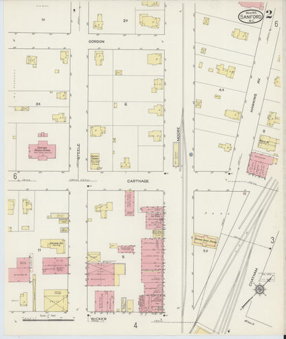 Sanborn Fire Insurance Map from Sanford, Lee County, North Carolina (1915), Sheet #0002 - Complete Map Set gallery image, historic Sanborn map, vintage wall art, North Carolina North Carolina