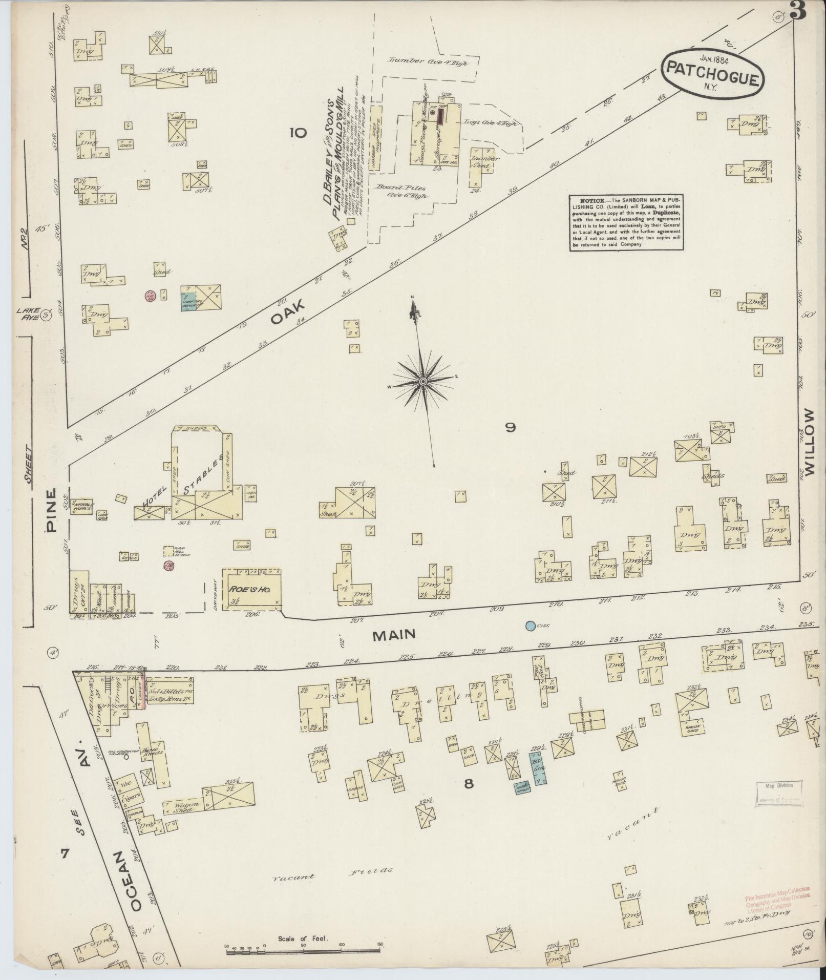 Sanborn Fire Insurance Map from Patchogue, Suffolk County, New York (1884), Sheet #0003 - Complete Map Set gallery image, historic Sanborn map, vintage wall art, New York New York