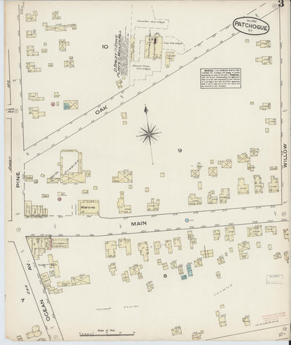 Sanborn Fire Insurance Map from Patchogue, Suffolk County, New York (1884), Sheet #0003 - Complete Map Set gallery image, historic Sanborn map, vintage wall art, New York New York
