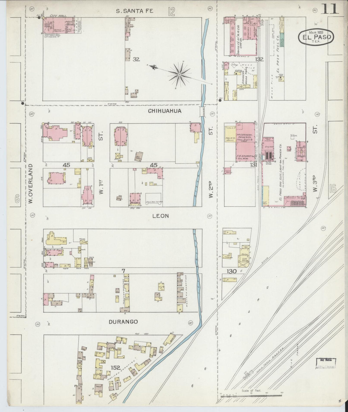 Sanborn Fire Insurance Map from El Paso, El Paso County, Texas (1893), Sheet #0011 - Historic Sanborn Fire Insurance Map Print, vintage old map wall art, antique decor, genealogy gift, Texas Texas map