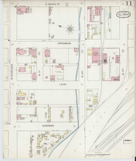 Sanborn Fire Insurance Map from El Paso, El Paso County, Texas (1893), Sheet #0011 - Historic Sanborn Fire Insurance Map Print, vintage old map wall art, antique decor, genealogy gift, Texas Texas map