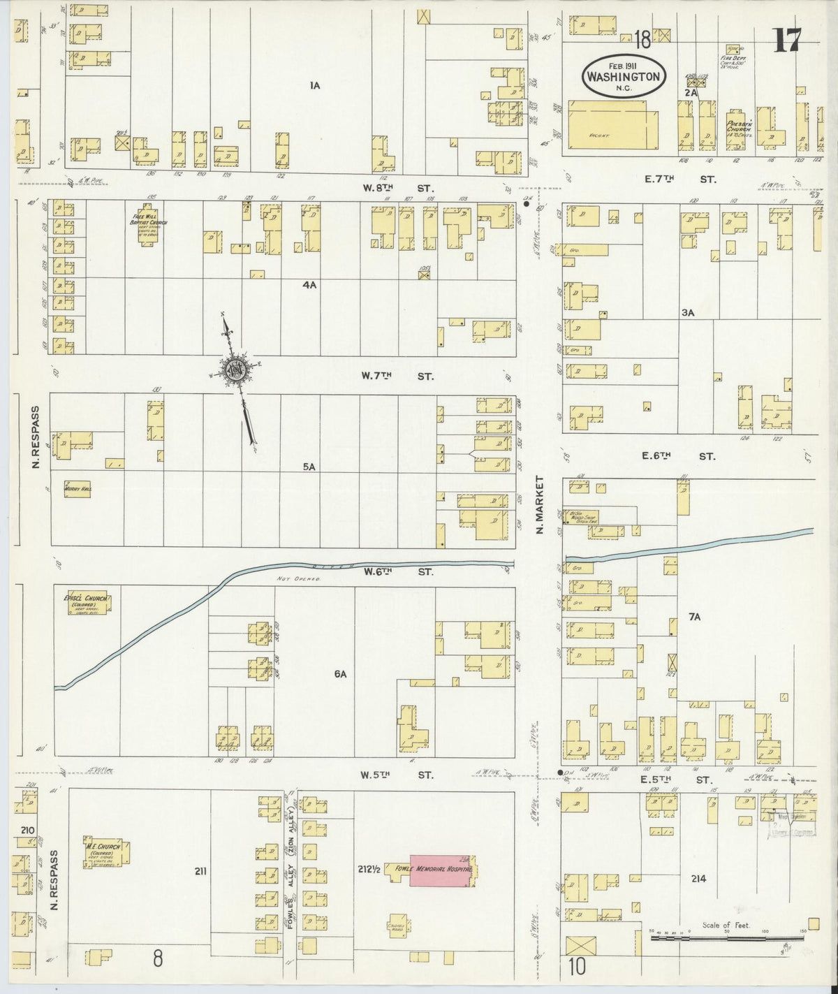 Sanborn Fire Insurance Map from Washington, Beaufort County, North Carolina (1911), Sheet #0017 - Complete Map Set gallery image, historic Sanborn map, vintage wall art, Washington Washington