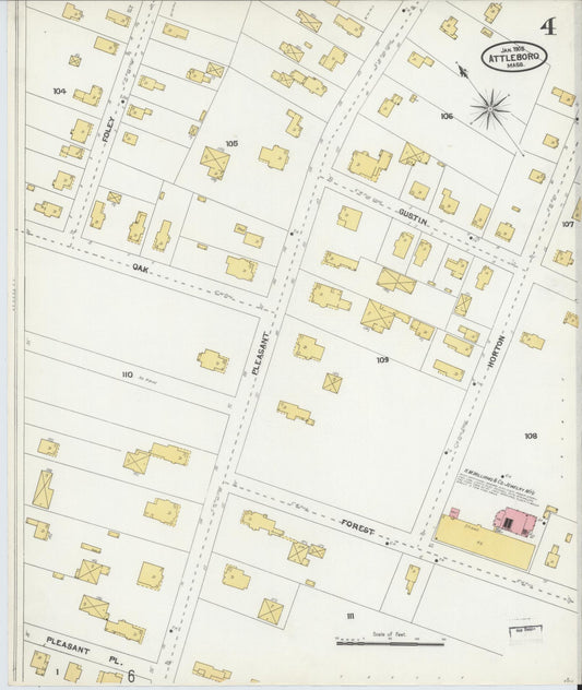 Sanborn Fire Insurance Map from Attleboro, Bristol County, Massachusetts (1905), Sheet #0004 - Historic Sanborn Fire Insurance Map Print, vintage old map wall art, antique decor, genealogy gift, Massachusetts Massachusetts map