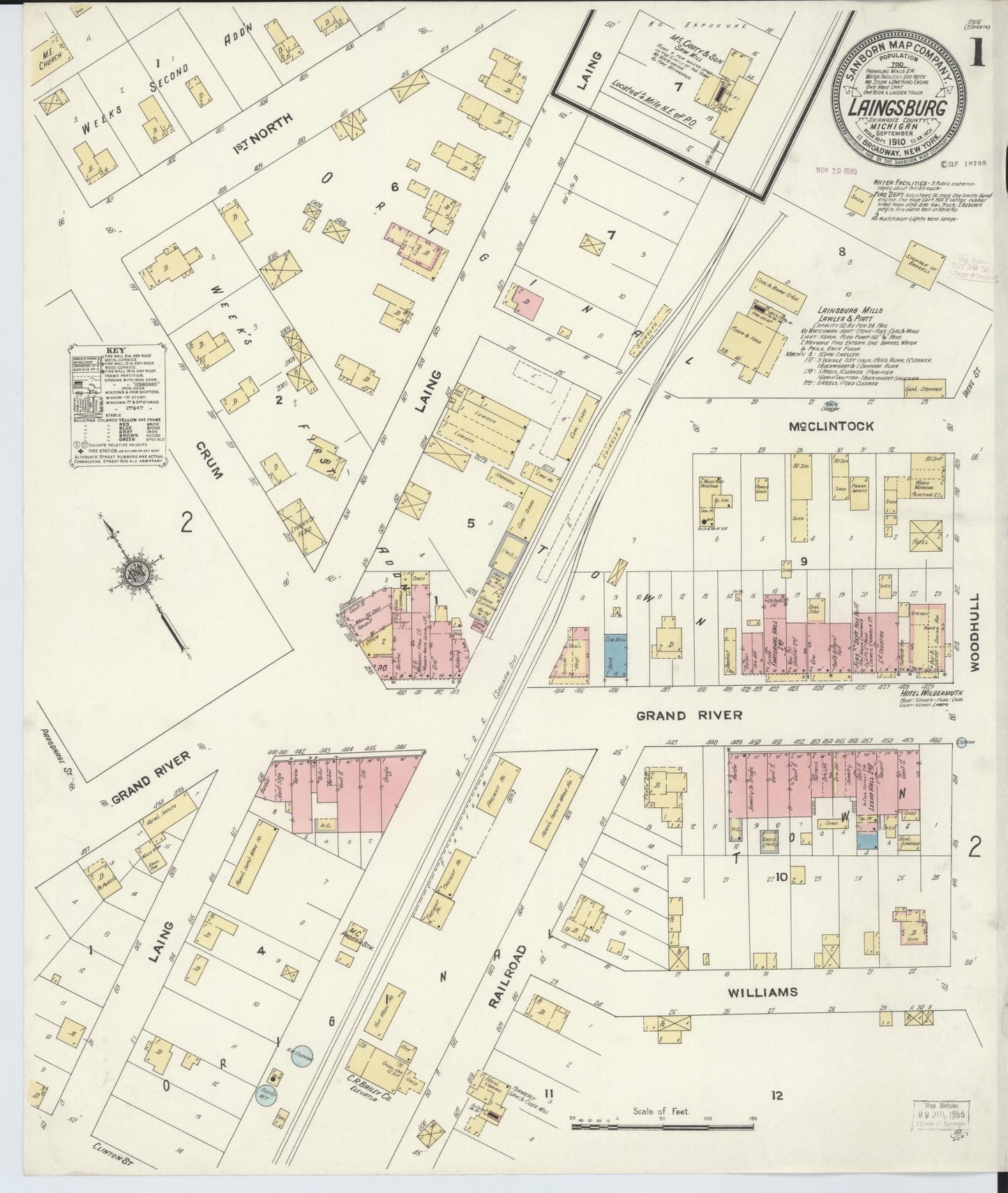 Sanborn Fire Insurance Map from Laingsburg, Shiawassee County, Michigan (1910), Sheet #0001 - Complete Map Set gallery image, historic Sanborn map, vintage wall art, Michigan Michigan
