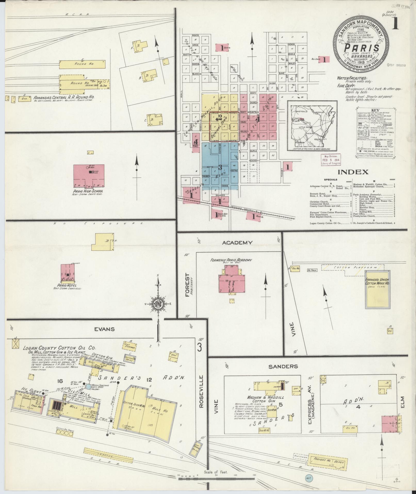 Sanborn Fire Insurance Map from Paris, Logan County, Arkansas. (1913) – Historic Sanborn Fire Insurance Map Print