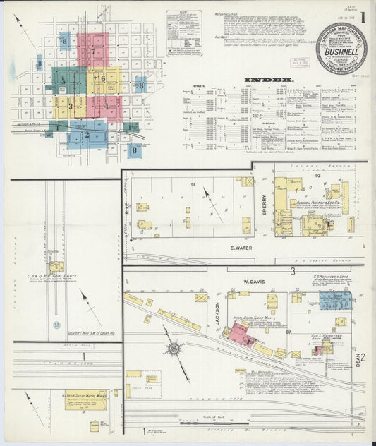 Sanborn Fire Insurance Map from Bushnell, Mcdonough County, Illinois (1912), Sheet #0001 - Historic Sanborn Fire Insurance Map Print, vintage old map wall art, antique decor, genealogy gift, Illinois Illinois map