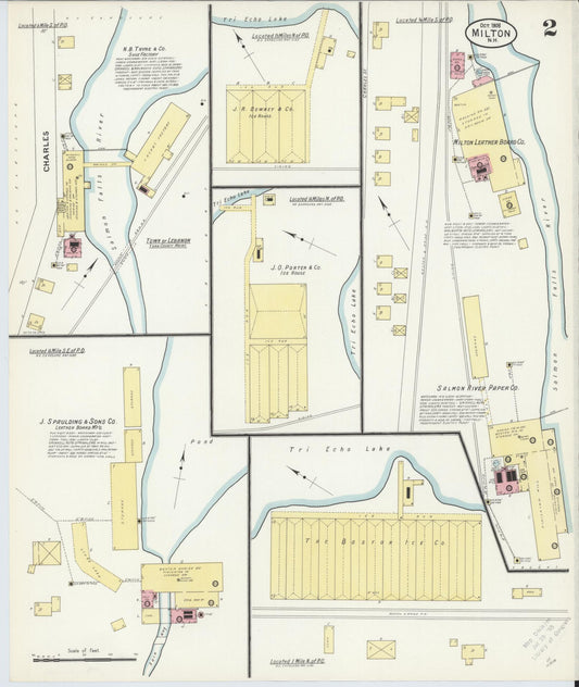 Sanborn Fire Insurance Map from Milton, Strafford County, New Hampshire (1908), Sheet #0002 - Historic Sanborn Fire Insurance Map Print, vintage old map wall art, antique decor, genealogy gift, New Hampshire New Hampshire map