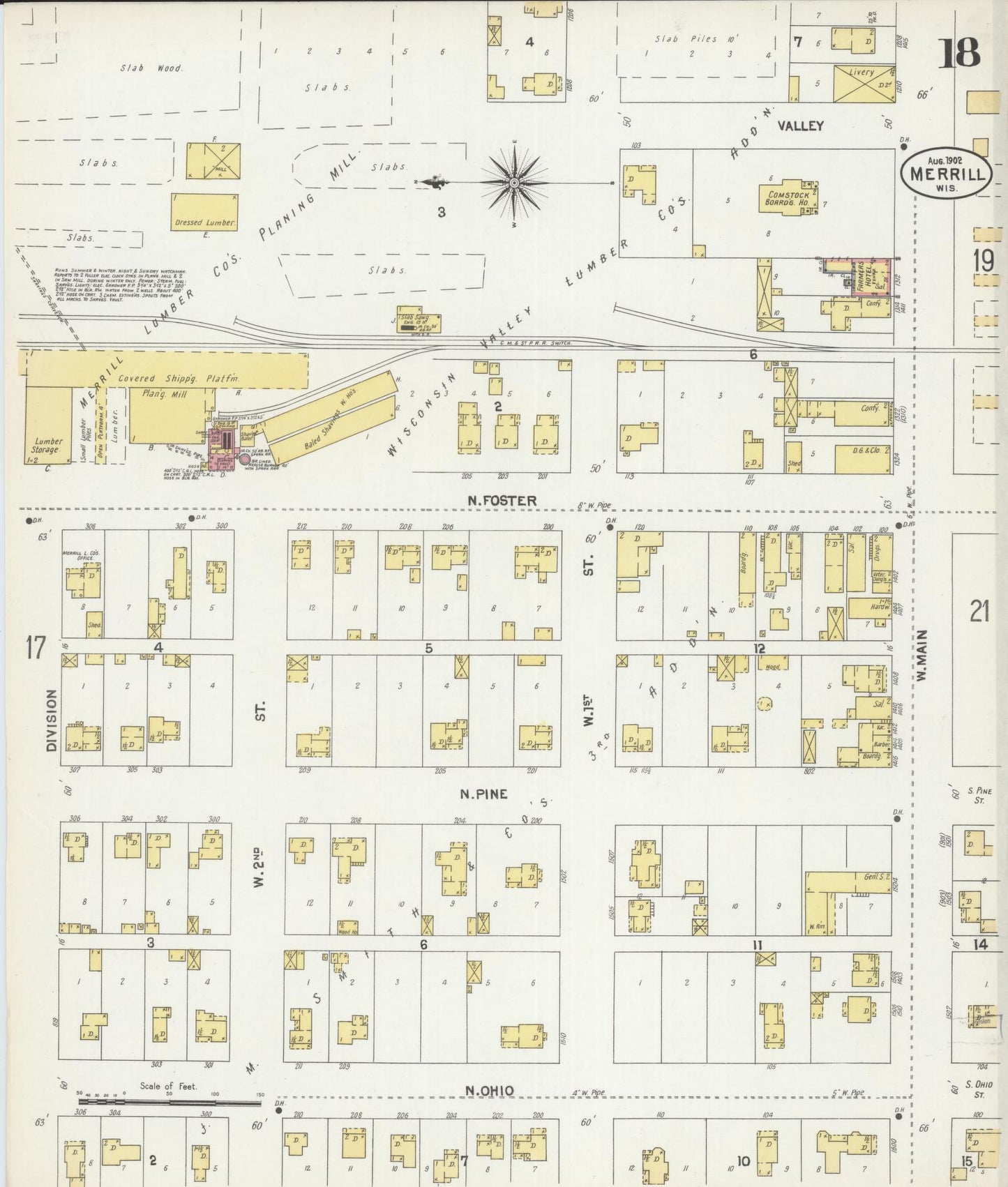 Sanborn Fire Insurance Map from Merrill, Lincoln County, Wisconsin (1902), Sheet #0018 - Complete Map Set gallery image, historic Sanborn map, vintage wall art, Wisconsin Wisconsin