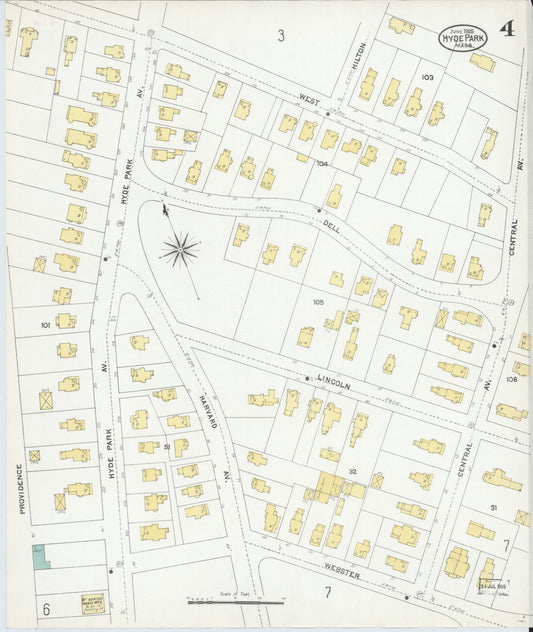 Sanborn Fire Insurance Map from Hyde Park, Norfolk County, Massachusetts (1905), Sheet #0004 - Historic Sanborn Fire Insurance Map Print, vintage old map wall art, antique decor, genealogy gift, Massachusetts Massachusetts map