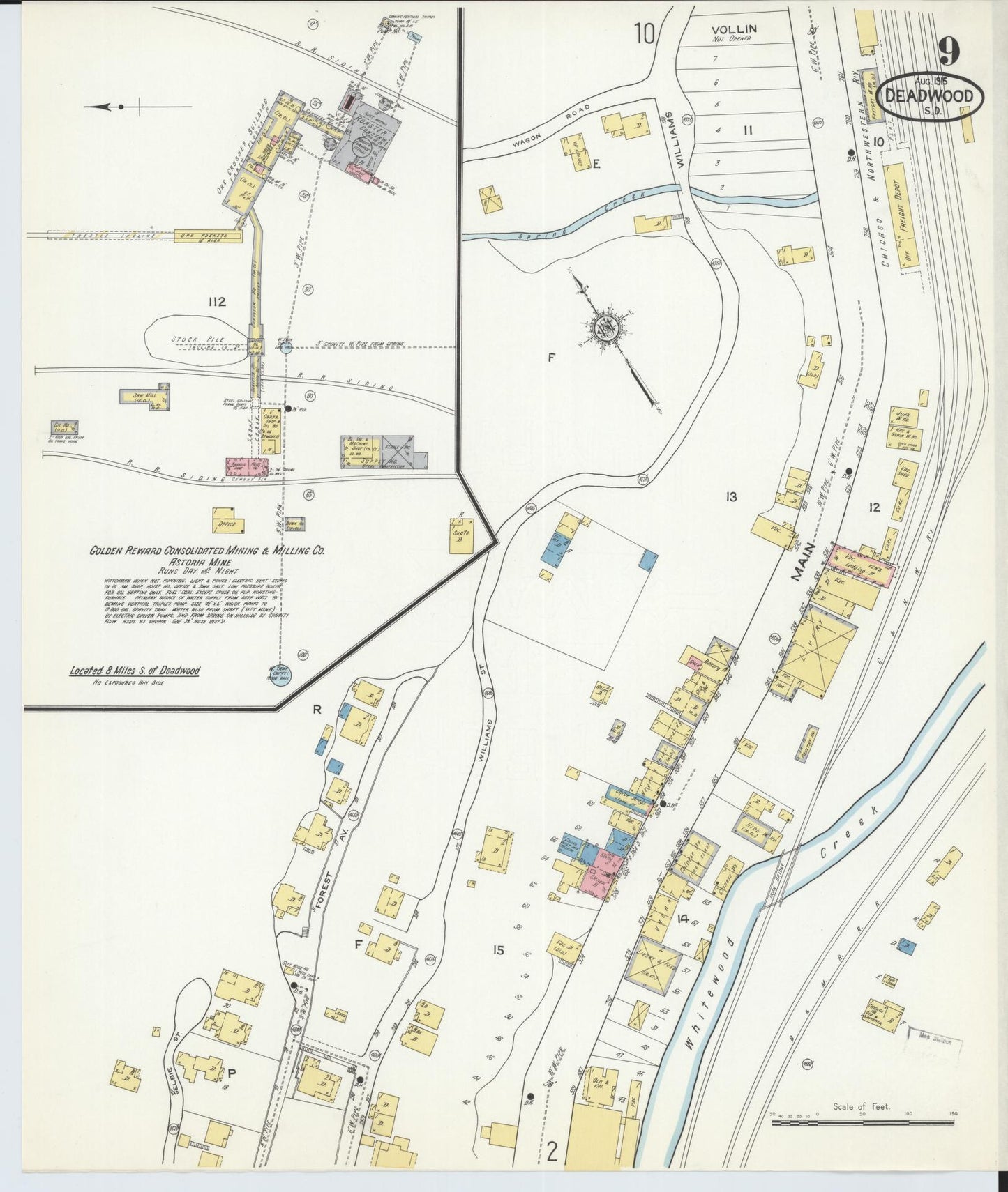 Sanborn Fire Insurance Map from Deadwood, Lawrence County, South Dakota (1915), Sheet #0009 - Complete Map Set gallery image, historic Sanborn map, vintage wall art, South Dakota South Dakota