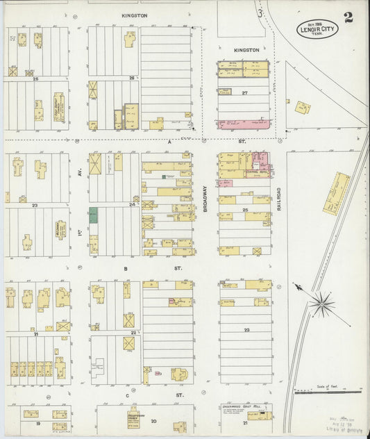 Sanborn Fire Insurance Map from Lenoir City, Loudon County, Tennessee (1906), Sheet #0002 - Historic Sanborn Fire Insurance Map Print, vintage old map wall art, antique decor, genealogy gift, Tennessee Tennessee map