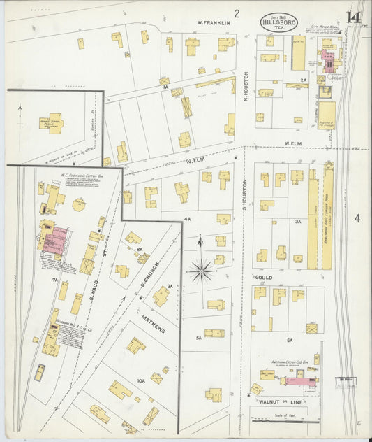 Sanborn Fire Insurance Map from Hillsboro, Hill County, Texas (1905), Sheet #0014 - Historic Sanborn Fire Insurance Map Print, vintage old map wall art, antique decor, genealogy gift, Texas Texas map