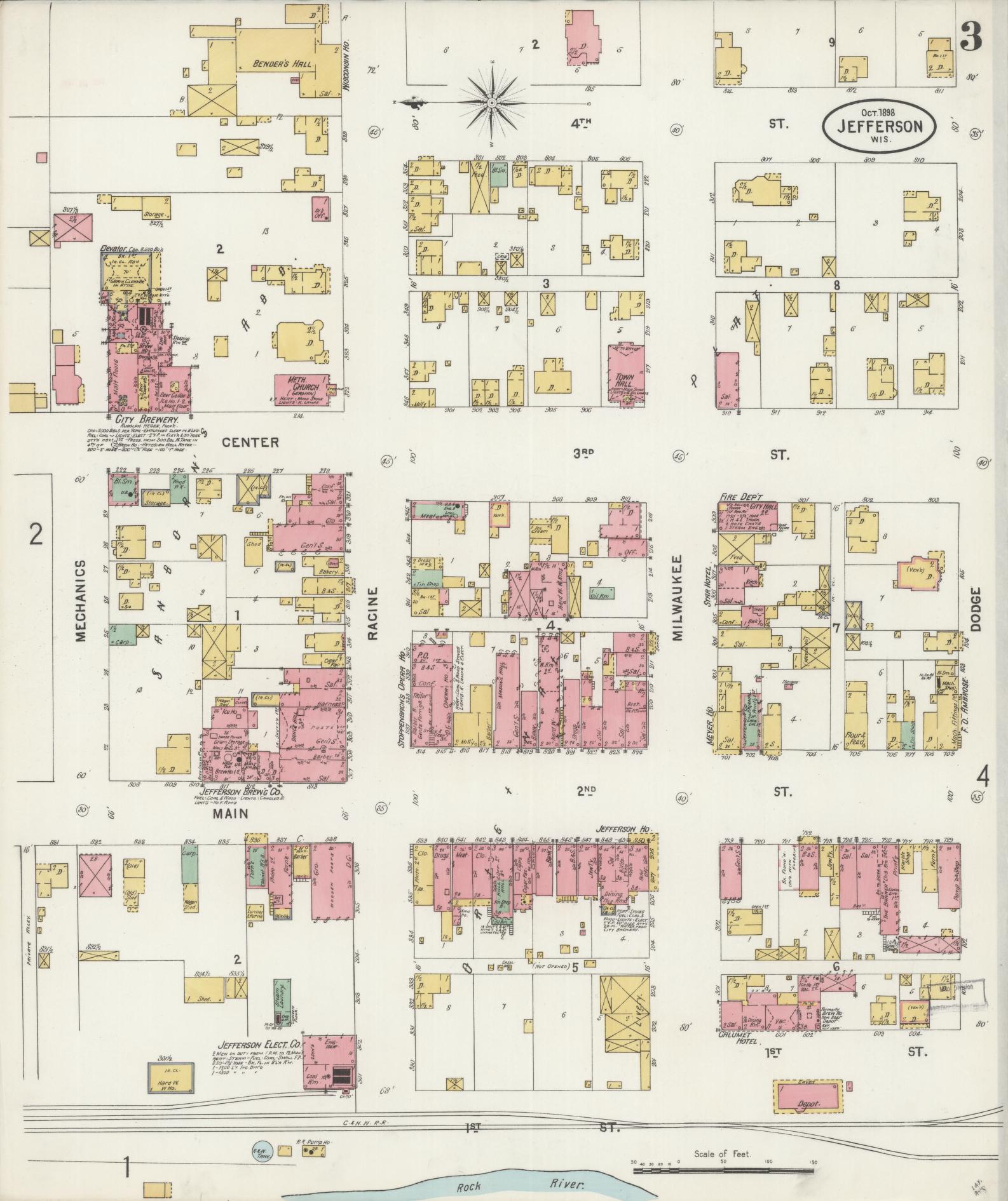 Sanborn Fire Insurance Map from Jefferson, Jefferson County, Wisconsin (1898), Sheet #0003 - Historic Sanborn Fire Insurance Map Print, vintage old map wall art, antique decor, genealogy gift, Wisconsin Wisconsin map
